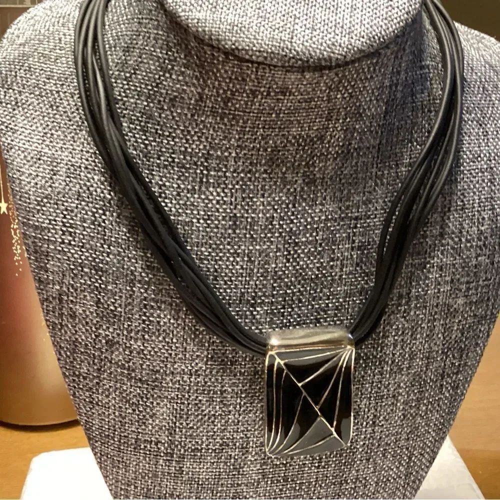 Black Multi-Strand Pendant Necklace - Contemporary Women’s Jewelry - Picture 2 of 6